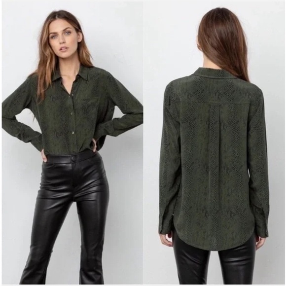 RAILS SILK KATE GREEN PYTHON BLOUSE - Picture 2 of 9